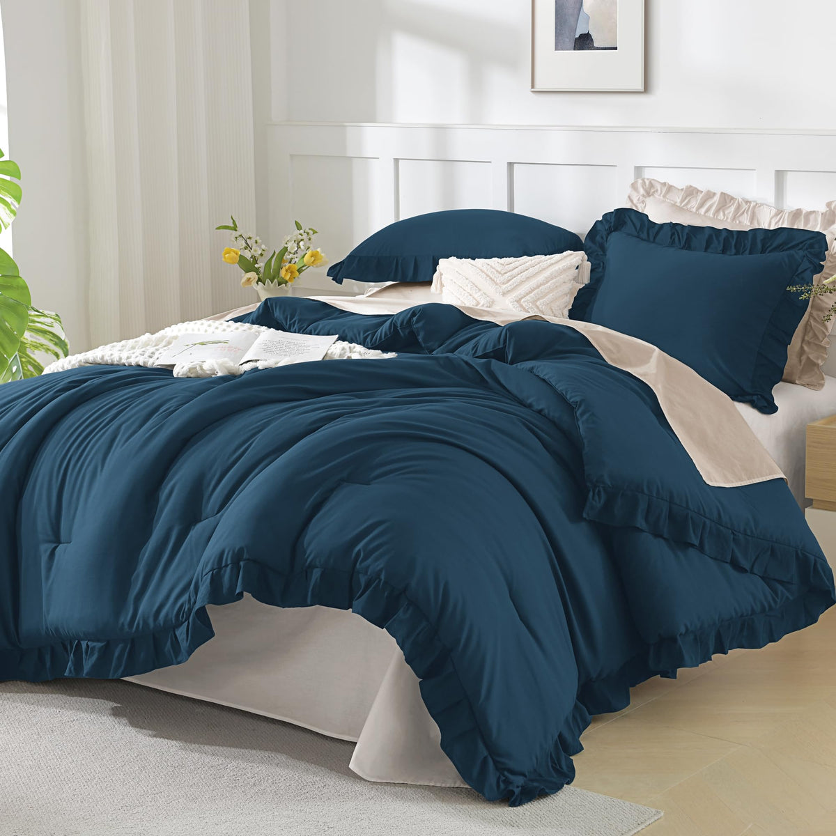 Andency Pink Ruffle Comforter Twin Size, 2 Pieces Soft Bed Set