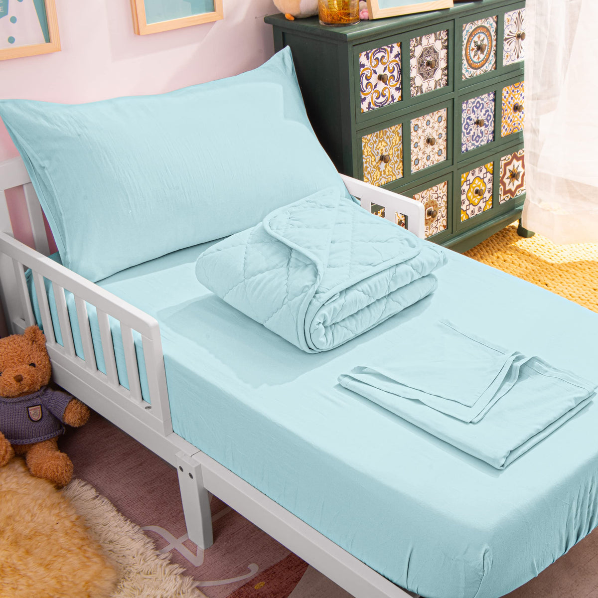 NTBAY Toddler Microfiber Bedding Set, 4 Piece, Navy Blue