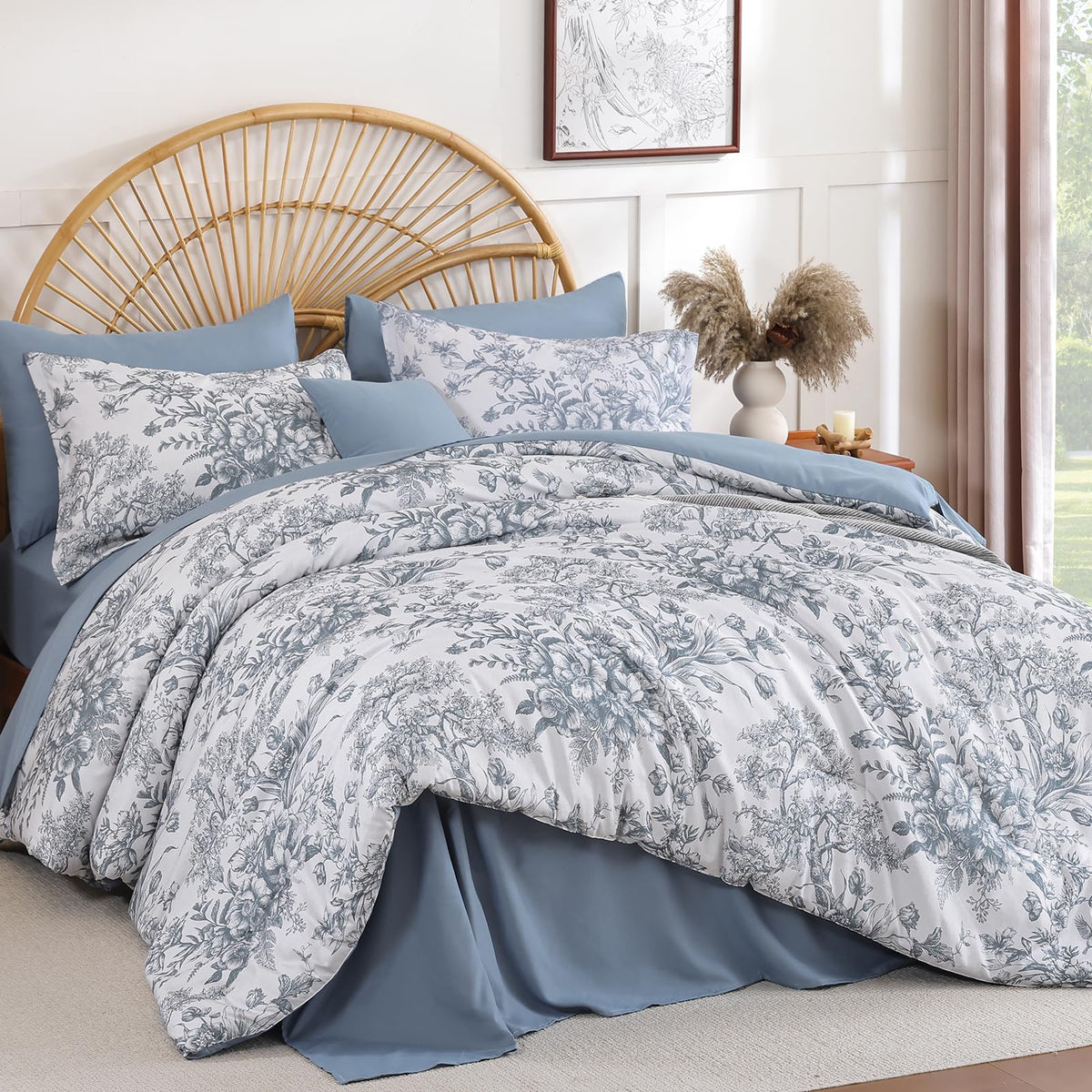 Queen Comforter Set 8 Pieces, Floral Comforter Set, Brown Bed in a Bag