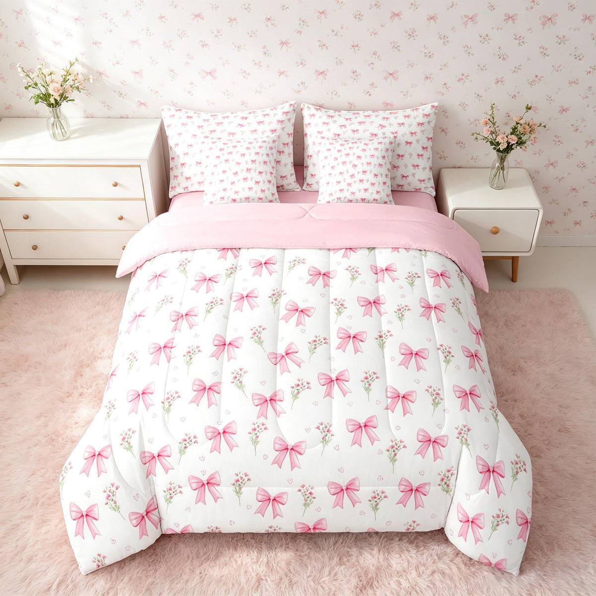 Feelyou Cute Leopard Bedding Set for All Season Cheetah 7 Pieces Comforter Sets Full Size Teens Room Decor Pink Animal Print Bed in a Bag with Comforter, Sheets, Pillowcases & Cushion Cover