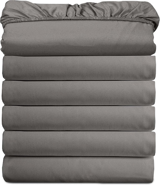Elegant Comfort Ultra Soft Bulk Pack of 6 Bottom Fitted Sheets - 1500 Premium Hotel Quality Microfiber 6 Pack Fitted Sheets - Deep Pockets up to 16 Inches, Twin/Twin XL Size, Gray