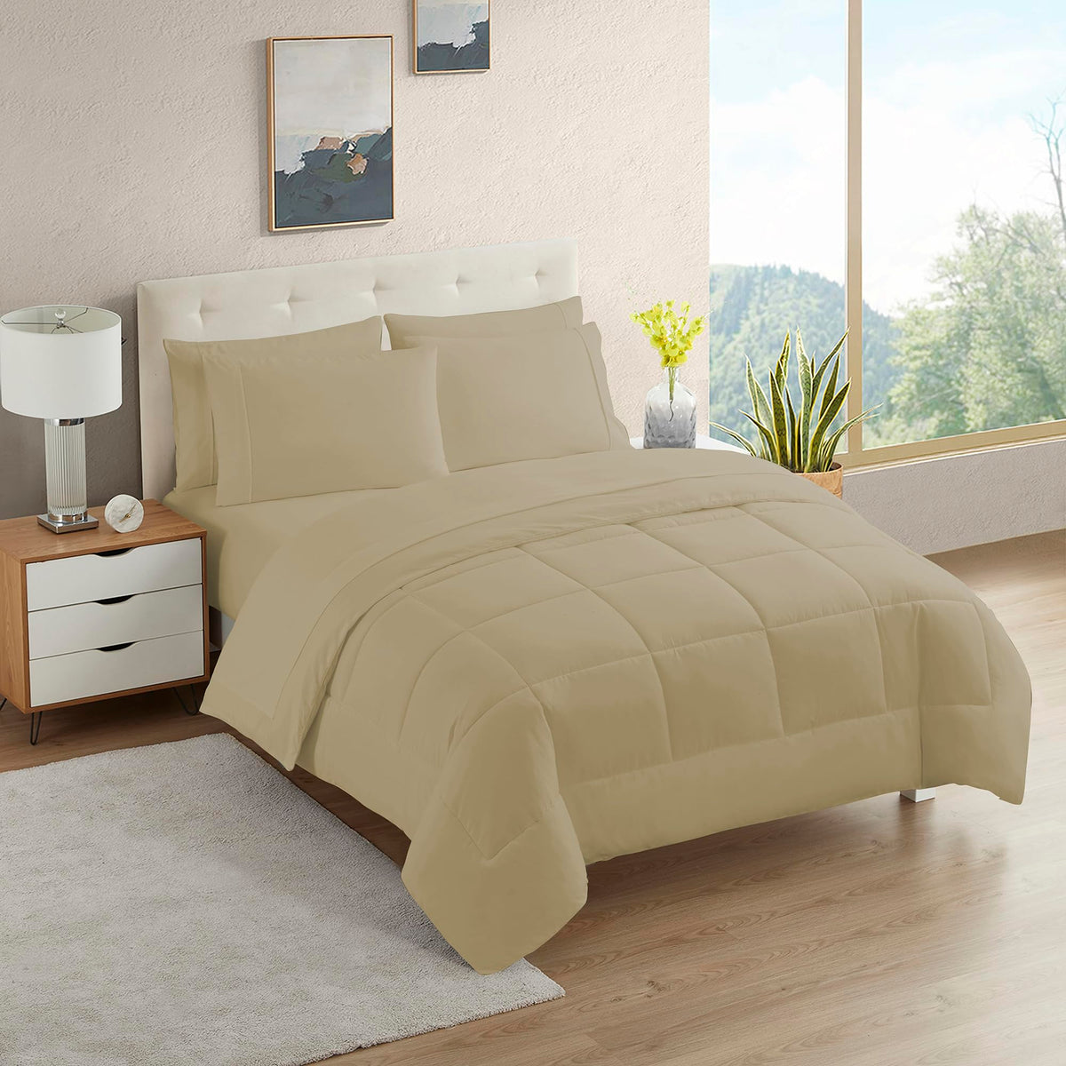 Sweet Home Collection 5 Piece Comforter Set Bag Solid Color All Season Soft Down Alternative Blanket & Luxurious Microfiber Bed Sheets, Navy, Twin