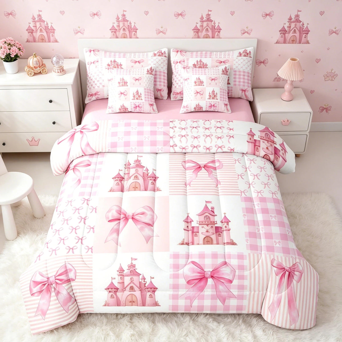 Feelyou Cute Leopard Bedding Set for All Season Cheetah 7 Pieces Comforter Sets Full Size Teens Room Decor Pink Animal Print Bed in a Bag with Comforter, Sheets, Pillowcases & Cushion Cover