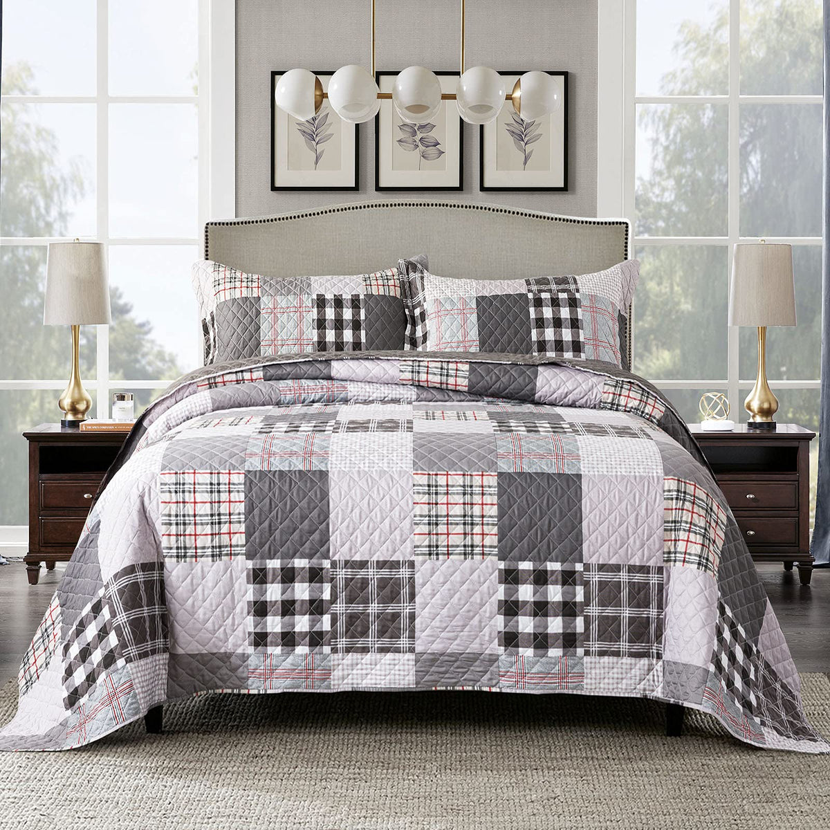 Travan 3-Piece Quilt Set Quilted Bedspread Lightweight Coverlet Set Garden Style Floral Printed Oversized Quilted Bedding Set with Shams for All Season, Exquisite, Queen Size