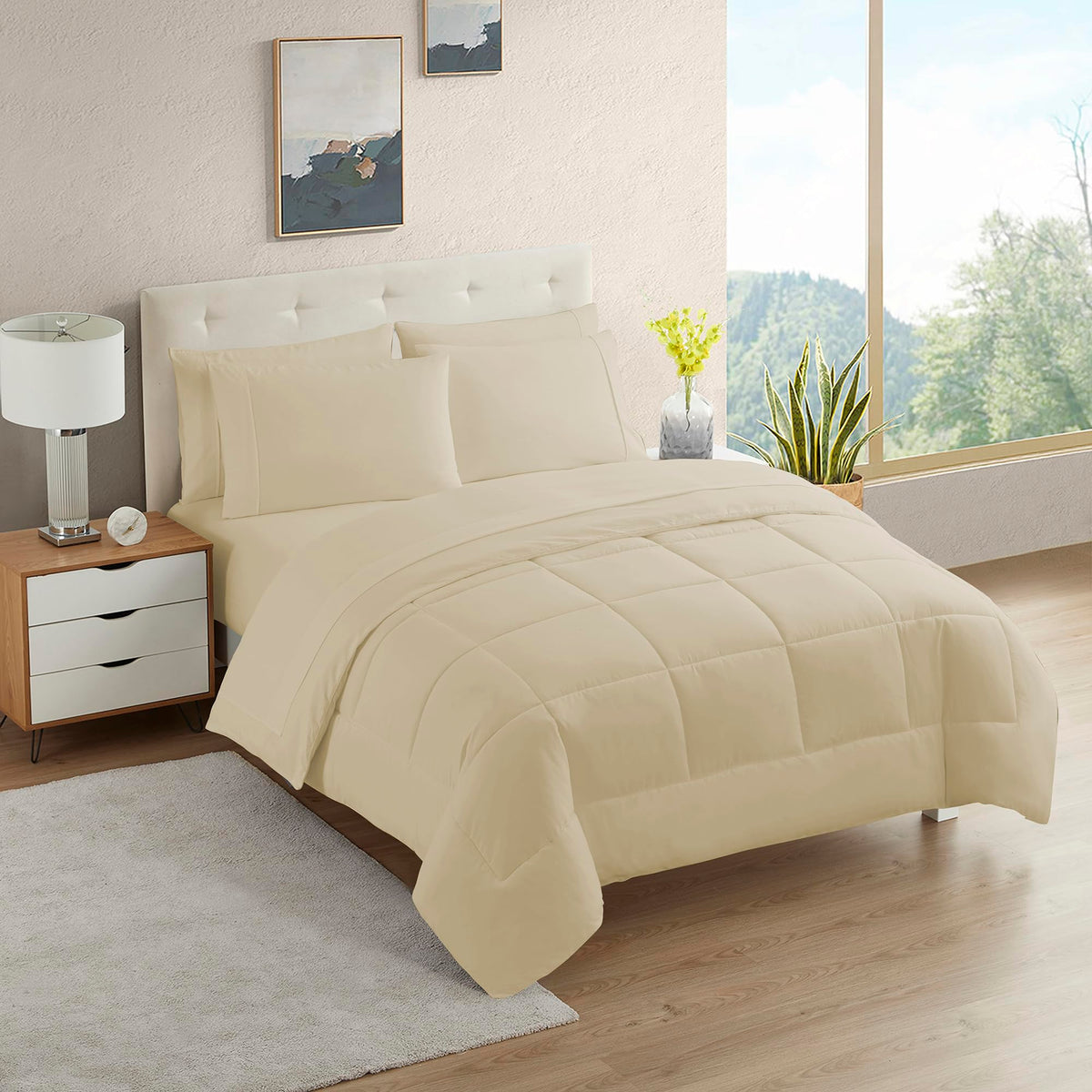Sweet Home Collection 5 Piece Comforter Set Bag Solid Color All Season Soft Down Alternative Blanket & Luxurious Microfiber Bed Sheets, Navy, Twin