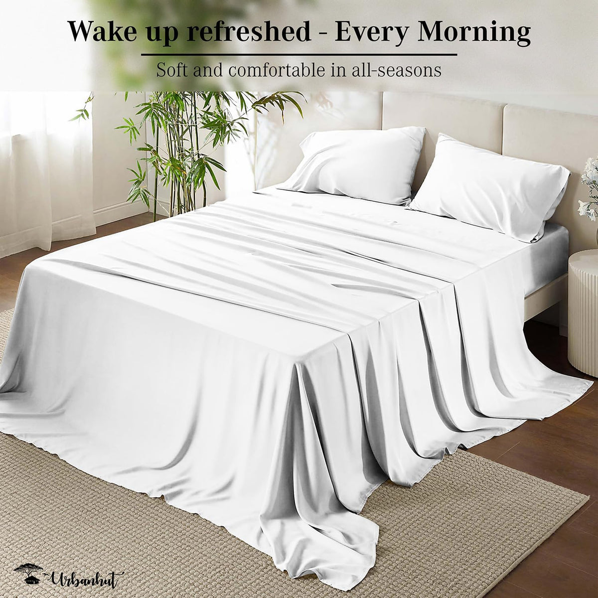 URBANHUT 100% Cotton Sheets King Size, for Everyday Use - White