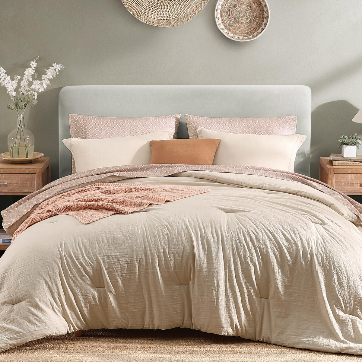 Monbix Queen Comforter Set - 7 Pieces Soft Bed in a Bag Queen Bedding Sets