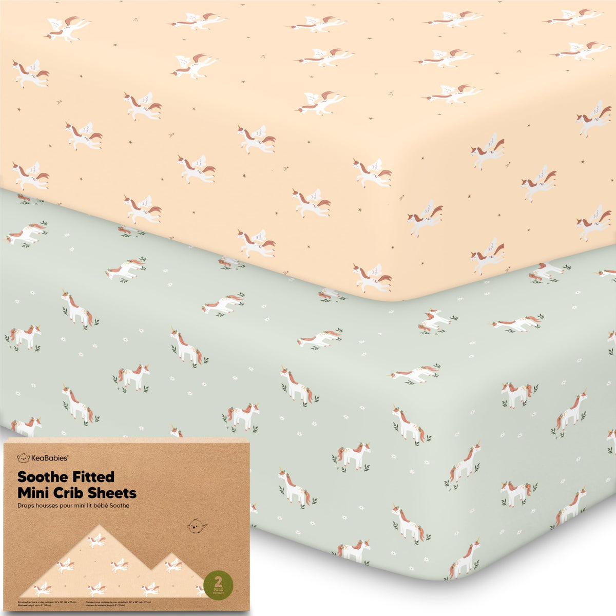 2-Pack Mini Crib Sheets Fitted, 38x26 Pack N Play Mattress Sheets (Elly)