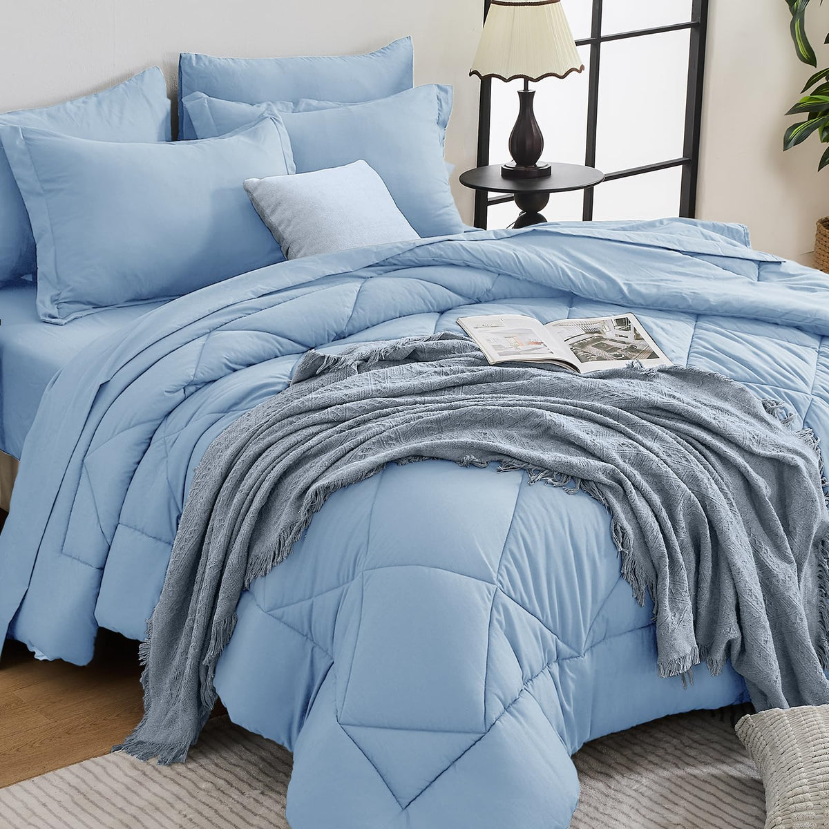 HEVUMYI 7-Piece King Comforter Set, Dark Grey Bed in a Bag