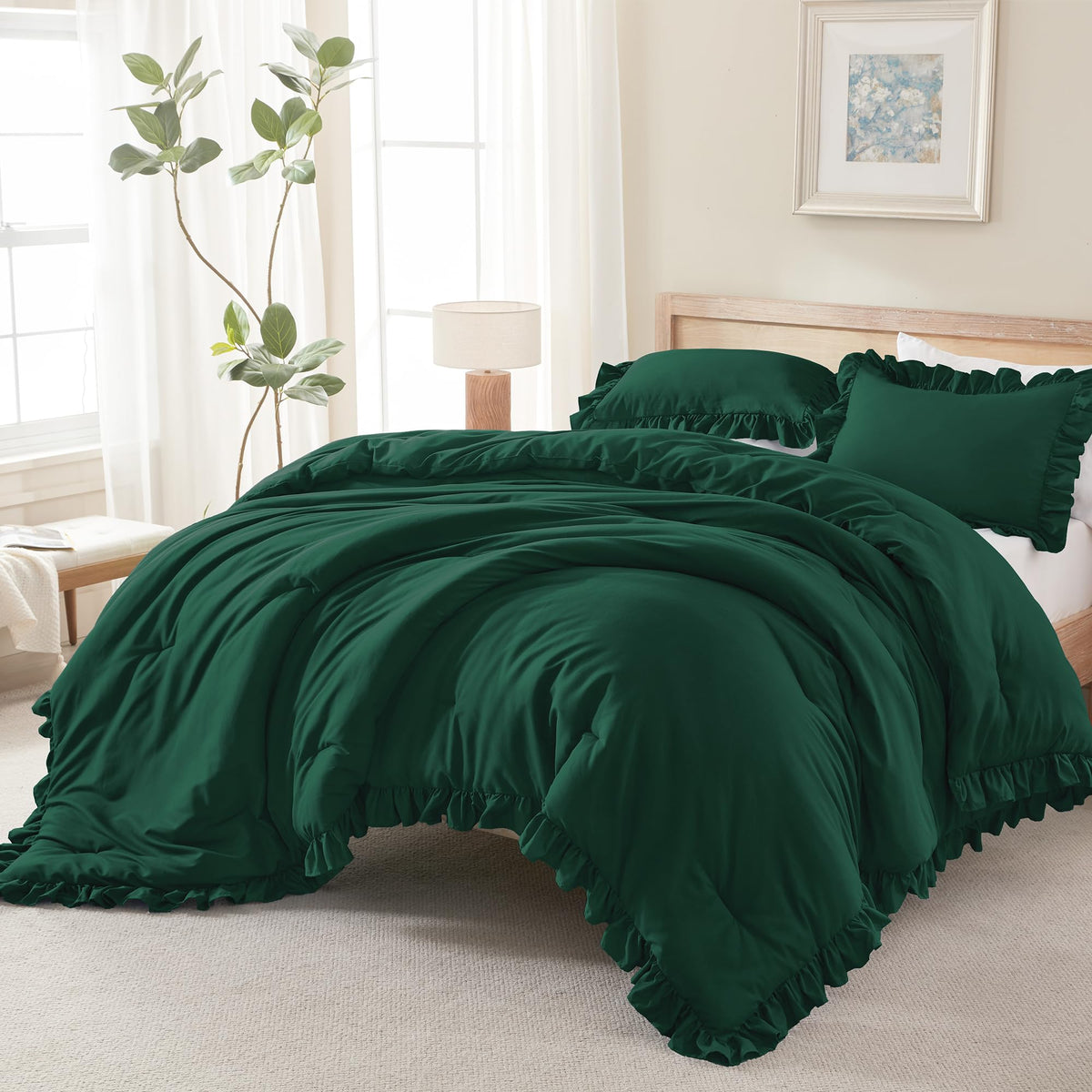 Andency Pink Ruffle Comforter Twin Size, 2 Pieces Soft Bed Set