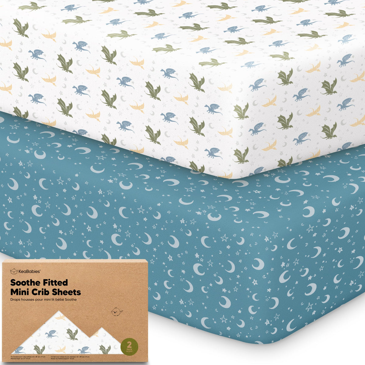 2-Pack Mini Crib Sheets Fitted, 38x26 Pack N Play Mattress Sheets (Elly)