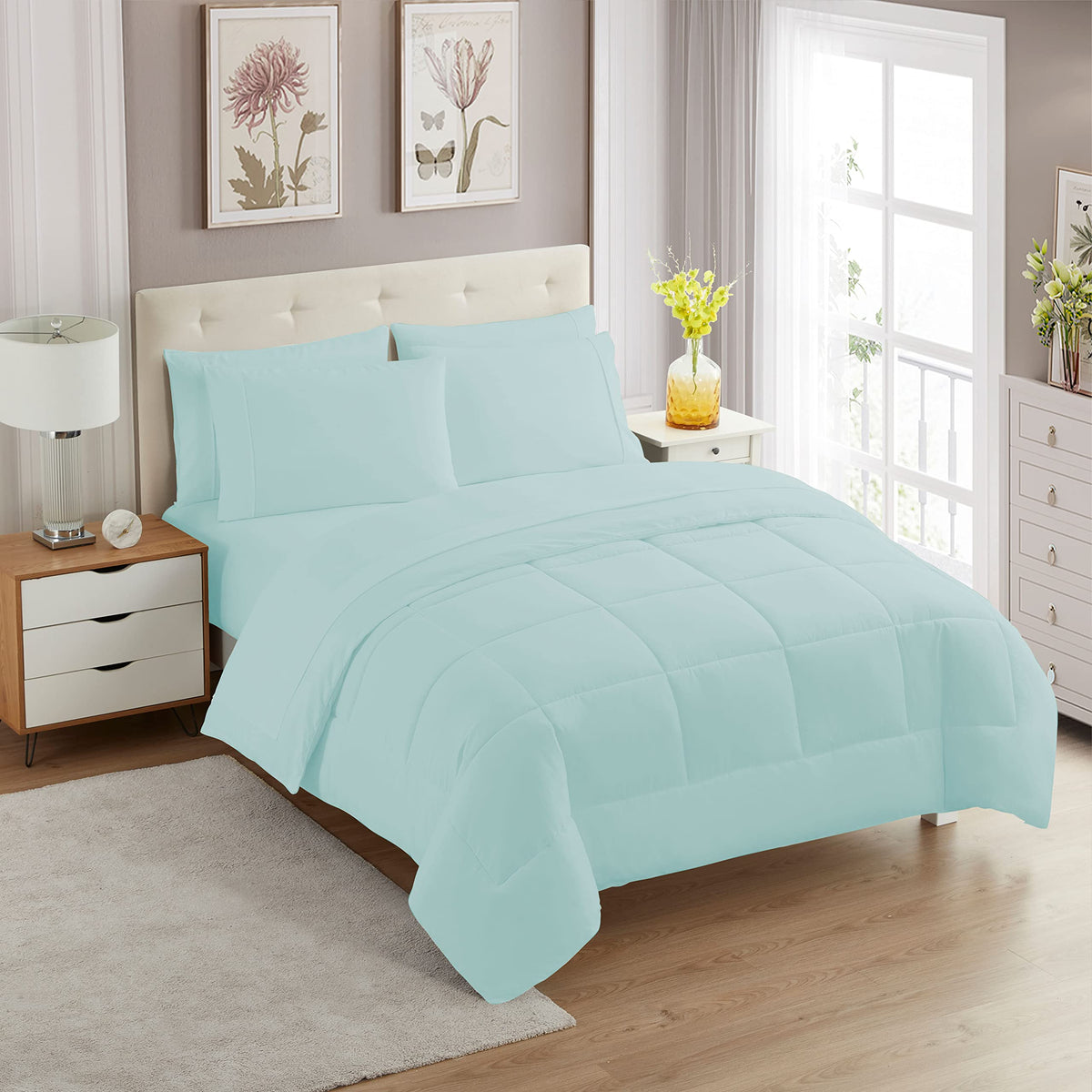 Sweet Home Collection 5 Piece Comforter Set Bag Solid Color All Season Soft Down Alternative Blanket & Luxurious Microfiber Bed Sheets, Navy, Twin