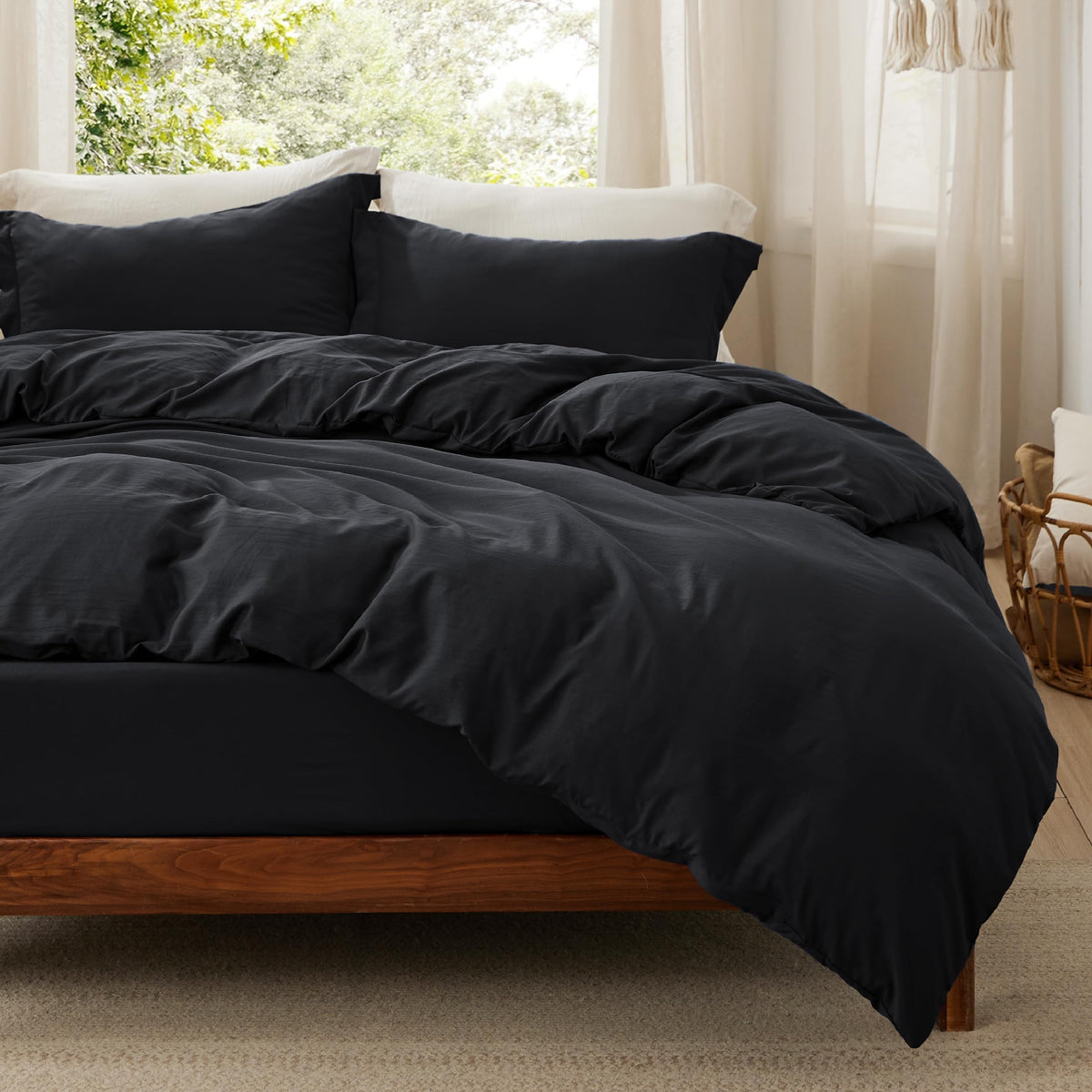 Bedsure Prewashed Duvet Cover Queen, Cotton-Like Soft Bedding Set, Beige