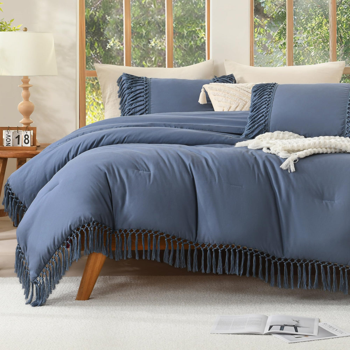 Andency Terracotta Comforter Set Queen, 3 Pieces Boho Tassel Bedding
