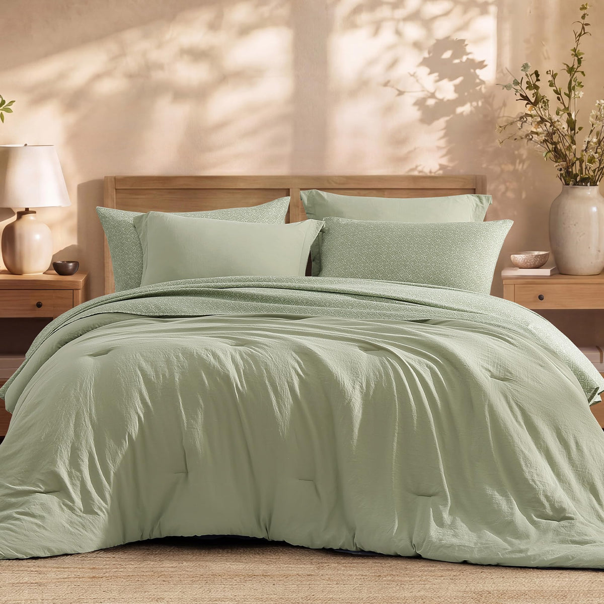 Queen Comforter Set with Sheets-7 Pieces Soft Recycled Bed in a Bag Bedding