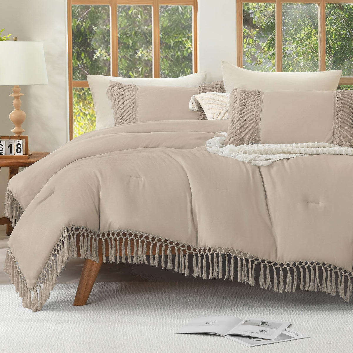 Andency Terracotta Comforter Set Queen, 3 Pieces Boho Tassel Bedding