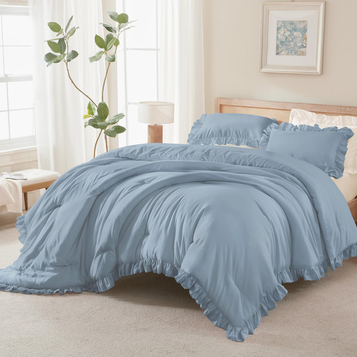 Andency Pink Ruffle Comforter Twin Size, 2 Pieces Soft Bed Set