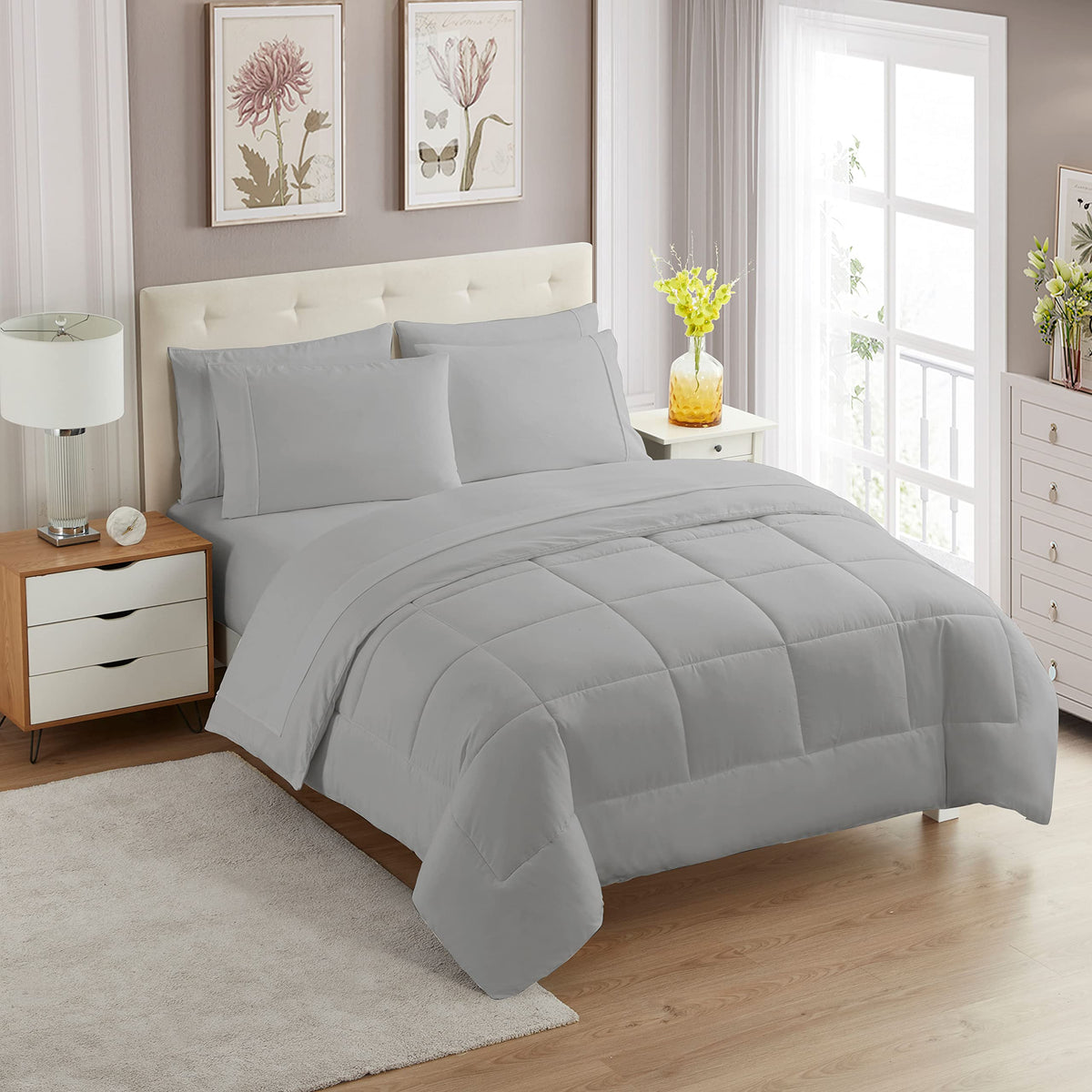 Sweet Home Collection 5 Piece Comforter Set Bag Solid Color All Season Soft Down Alternative Blanket & Luxurious Microfiber Bed Sheets, Navy, Twin