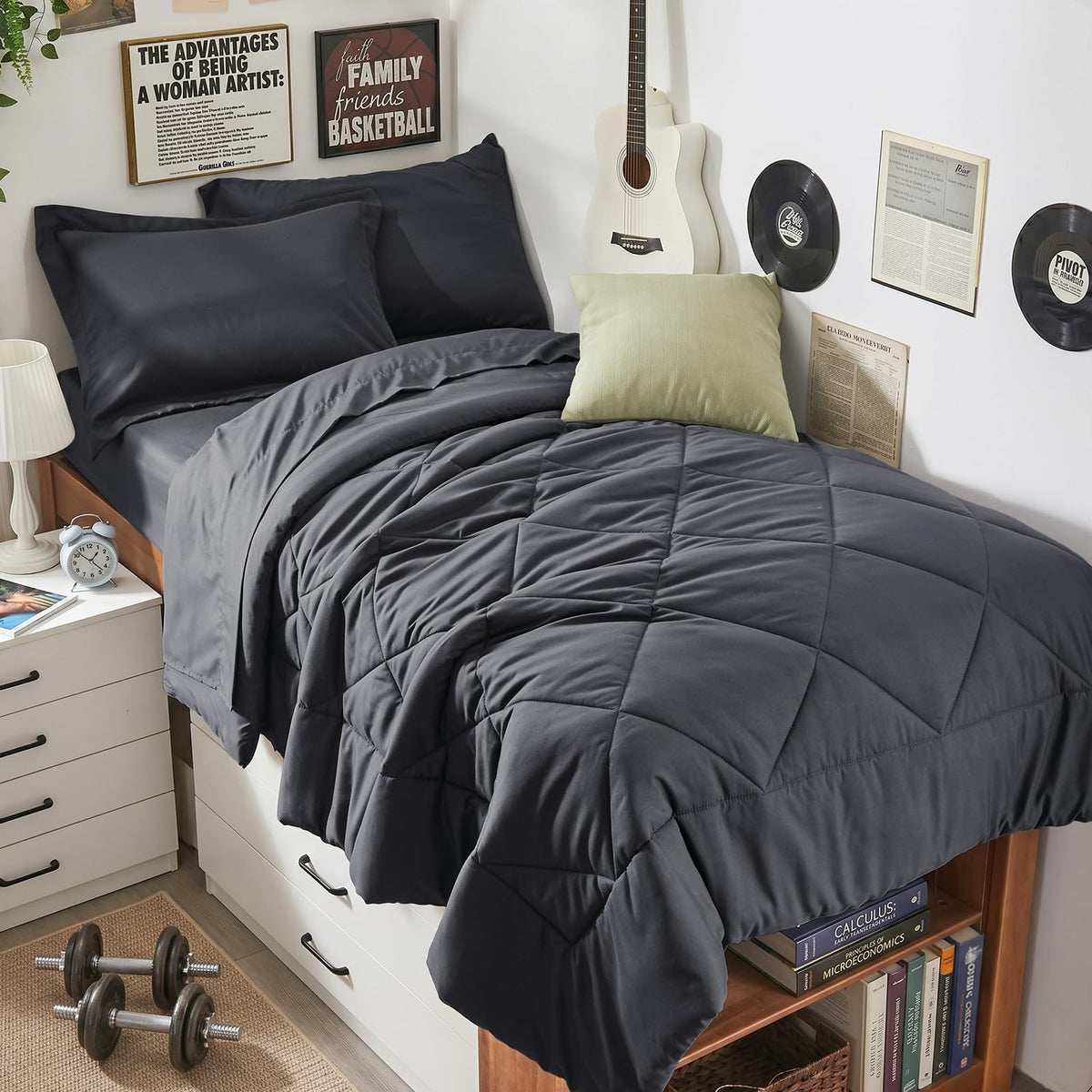 HEVUMYI 7-Piece King Comforter Set, Dark Grey Bed in a Bag