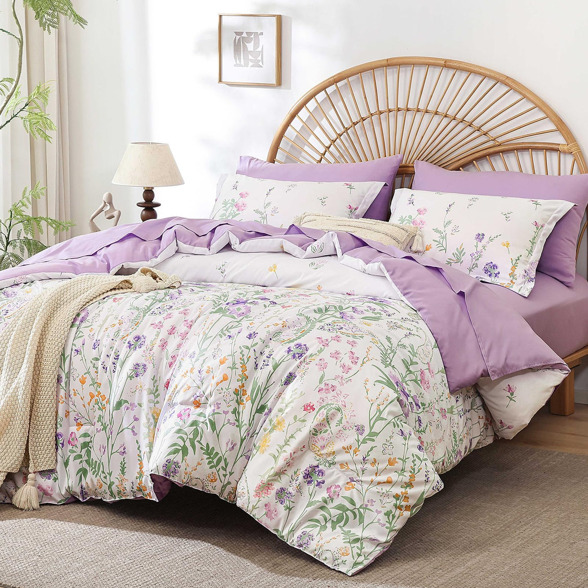 7 Piece Floral Full Size Comforter Set,Burnt Orange Cute Bedding for Girls