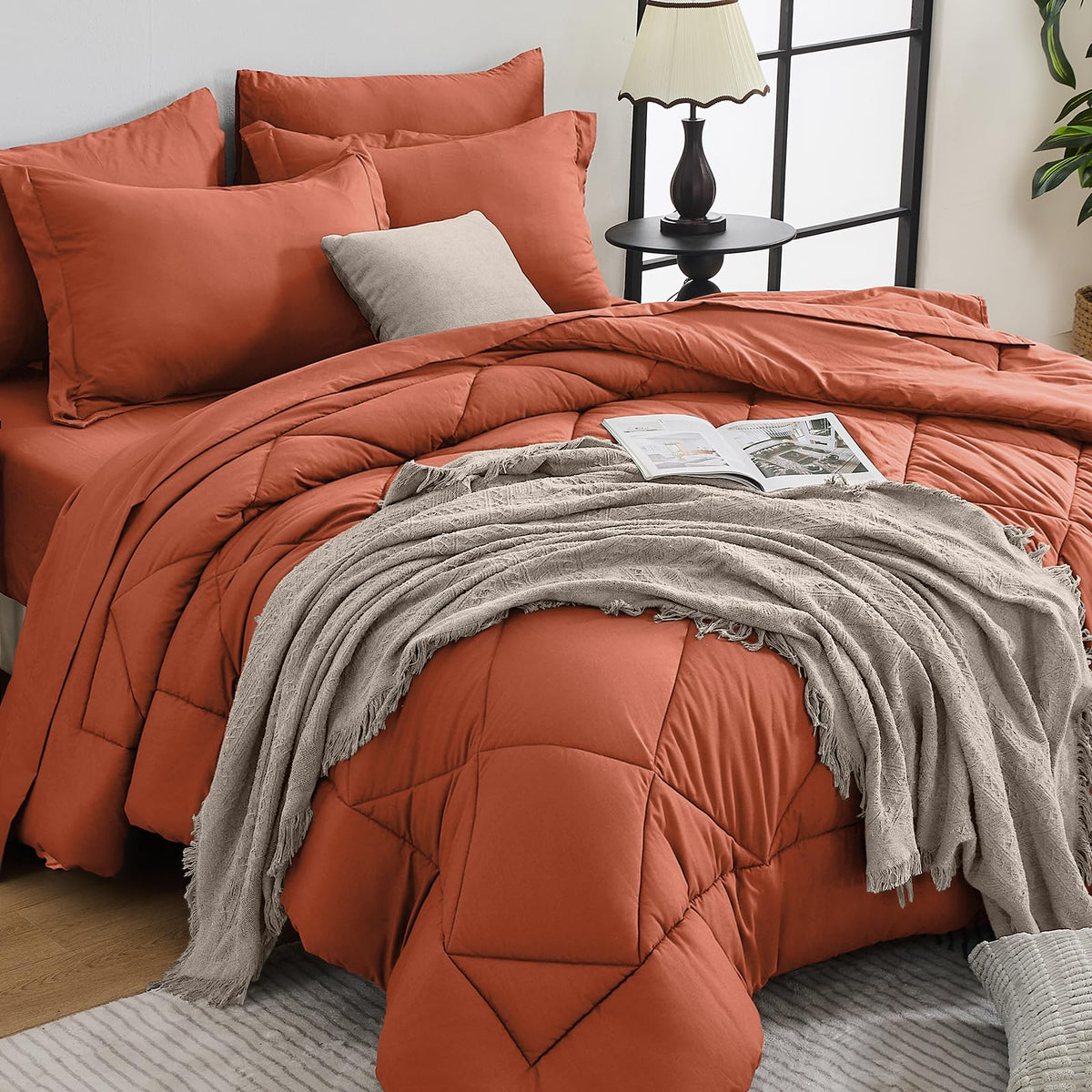 HEVUMYI 7-Piece King Comforter Set, Dark Grey Bed in a Bag