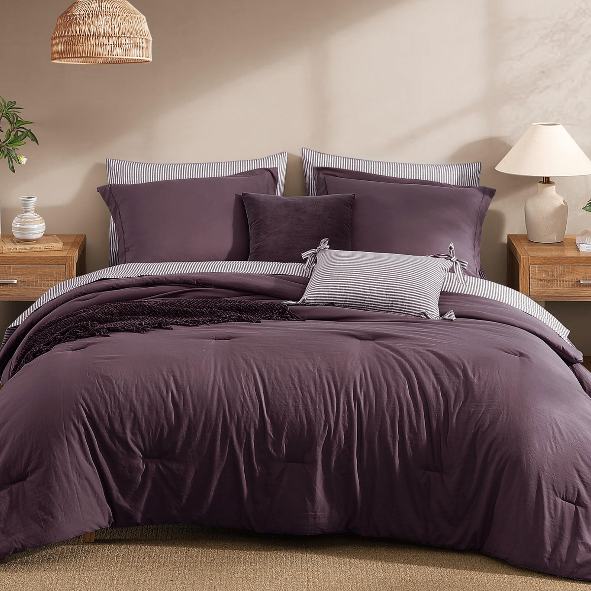 Monbix Queen Comforter Set - 7 Pieces Soft Bed in a Bag Queen Bedding Sets