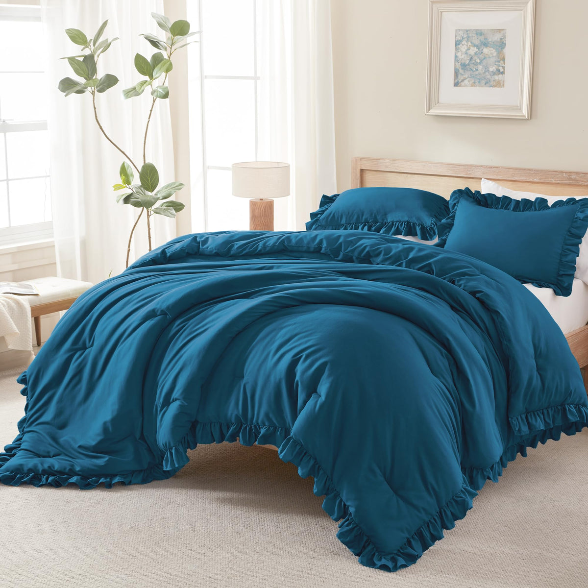 Andency Pink Ruffle Comforter Twin Size, 2 Pieces Soft Bed Set