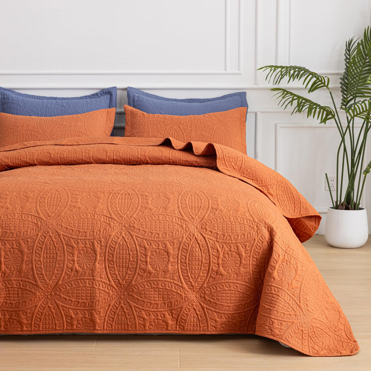 SheRest Queen Quilt Bedding Set - Grayish Blue Soft Breathable Bed Quilts, Modern Style Embossed Bedspreads, Lightweight Microfiber Coverlet for All Seasons-3 Pieces (1 Quilt,2 Pillow Shams)