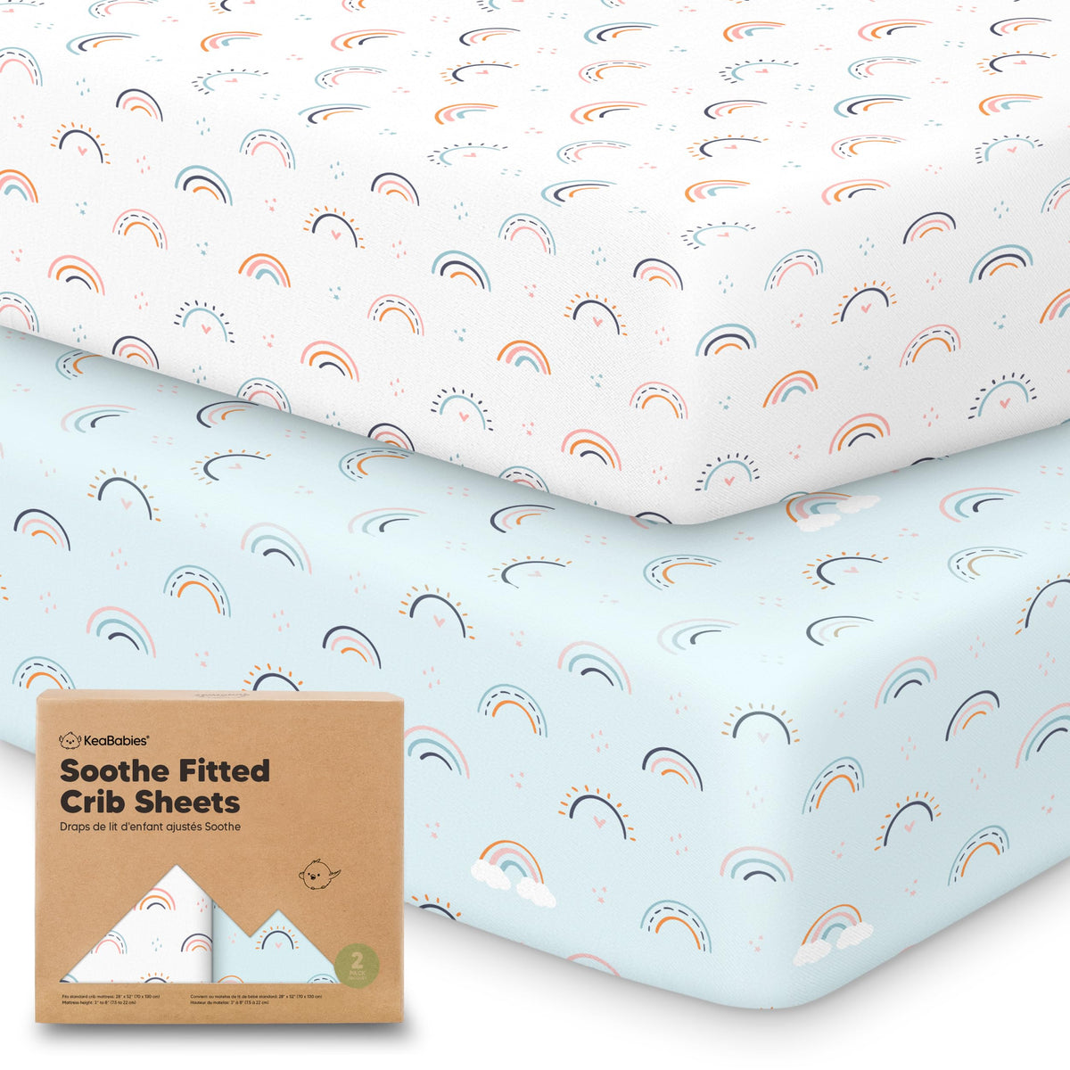 KeaBabies 2pk Organic Cotton Crib Sheets for Boys Girls 52x28, Soft White