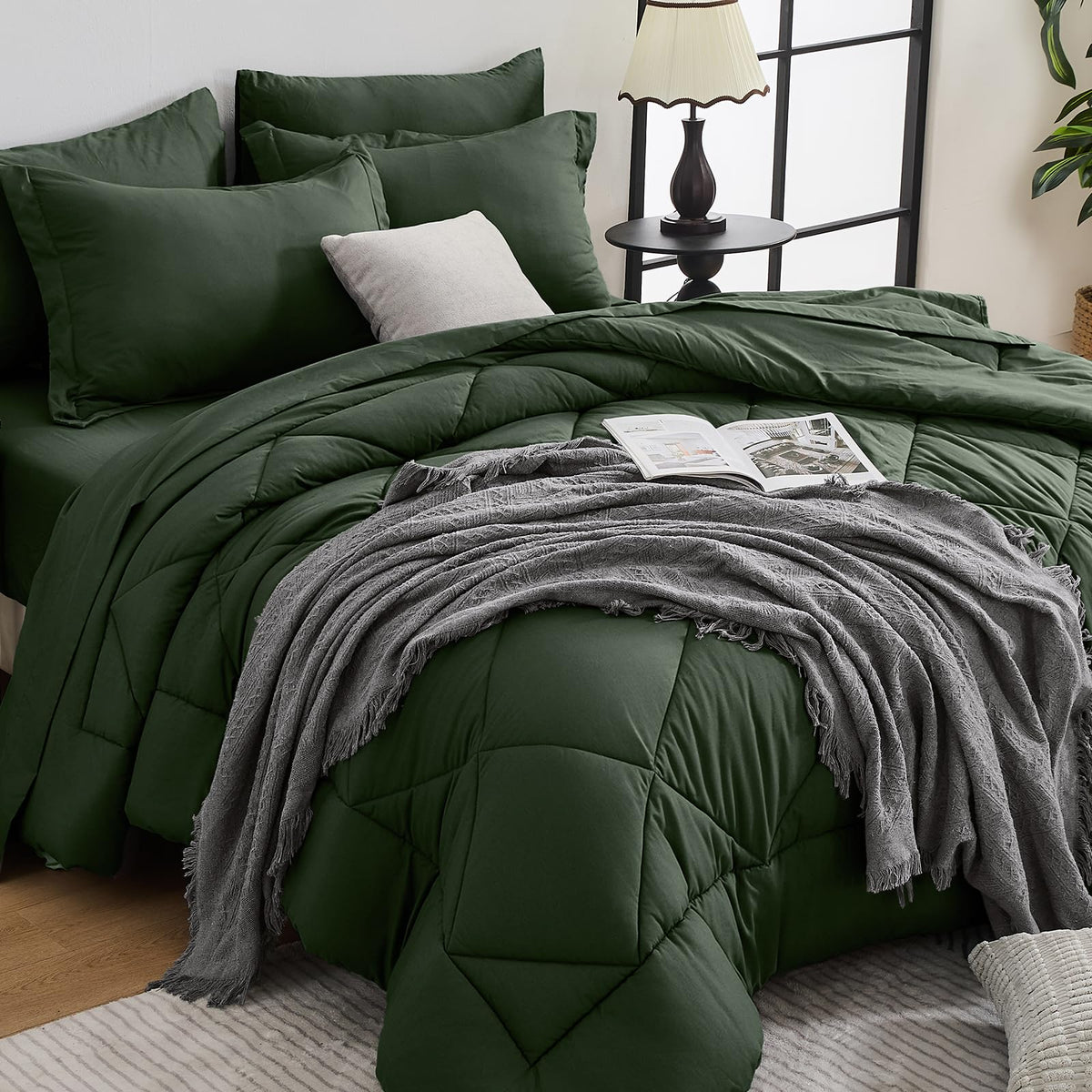 HEVUMYI 7-Piece King Comforter Set, Dark Grey Bed in a Bag