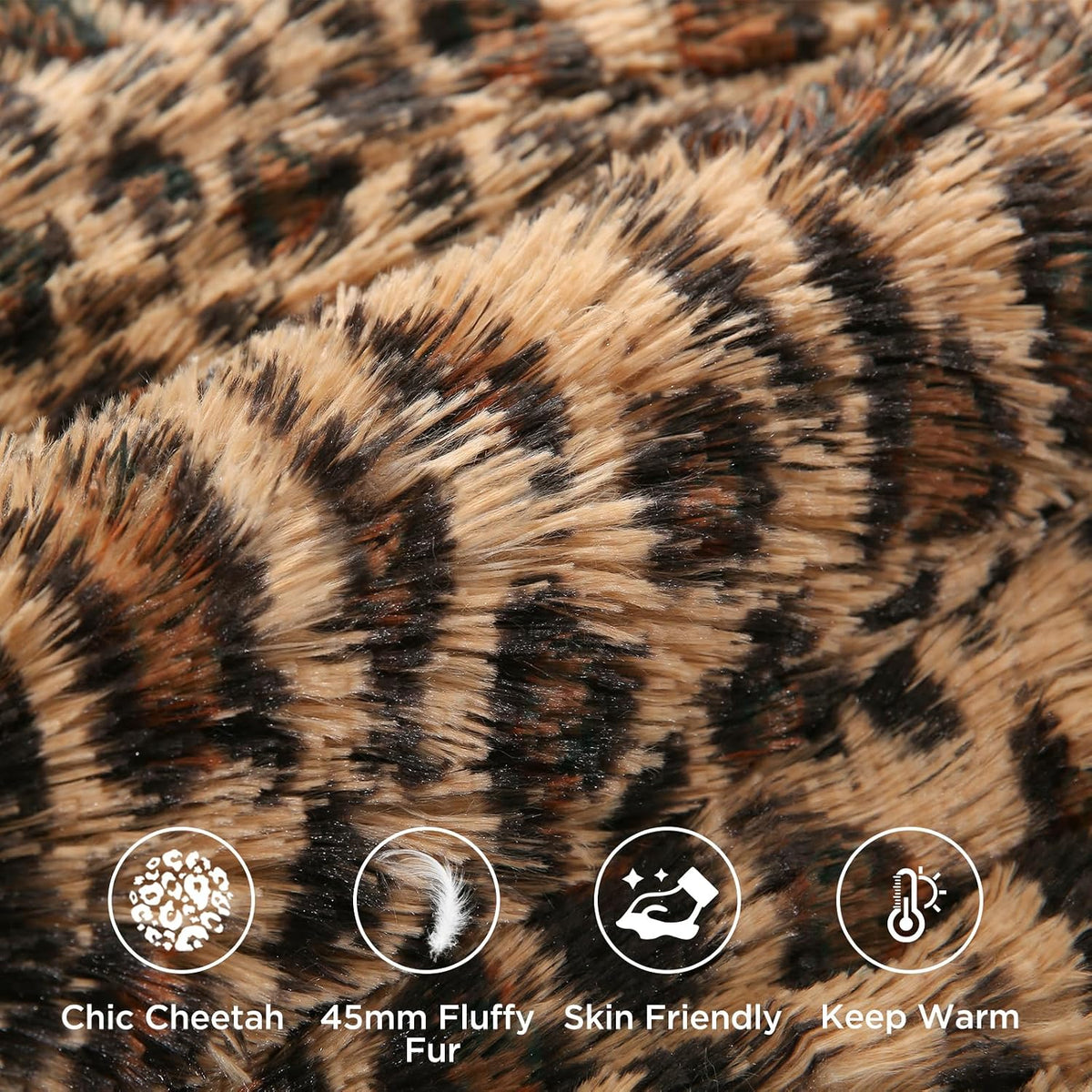 Cheetah Print Fluffy Faux Fur Comforter Set Full Size, 3 Pieces, Brown