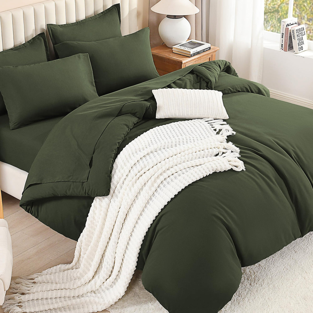 Litanika King Comforter Set with Sheets Beige - 7 Pieces Solid Bed in a Bag