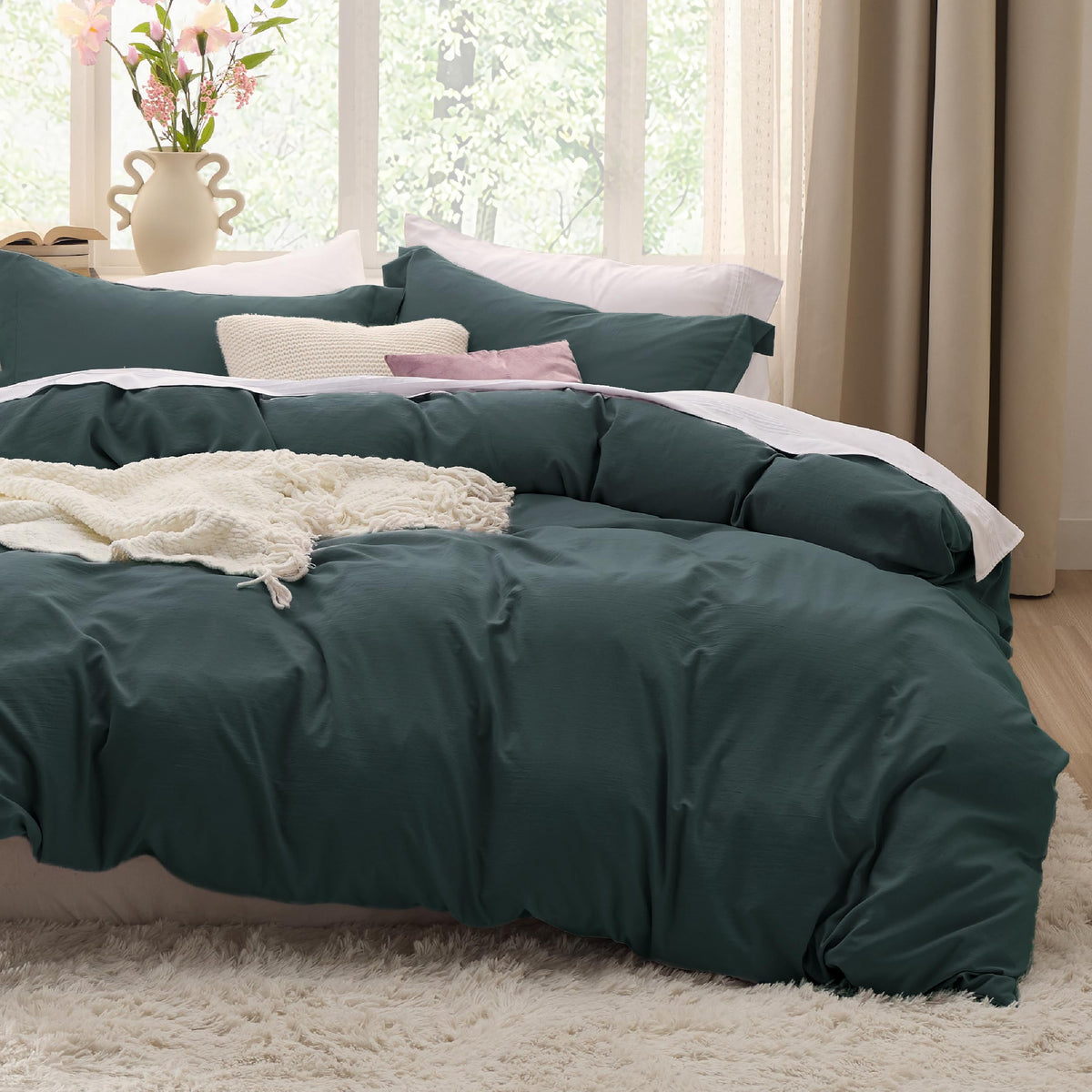 Bedsure Prewashed Duvet Cover Queen, Cotton-Like Soft Bedding Set, Beige
