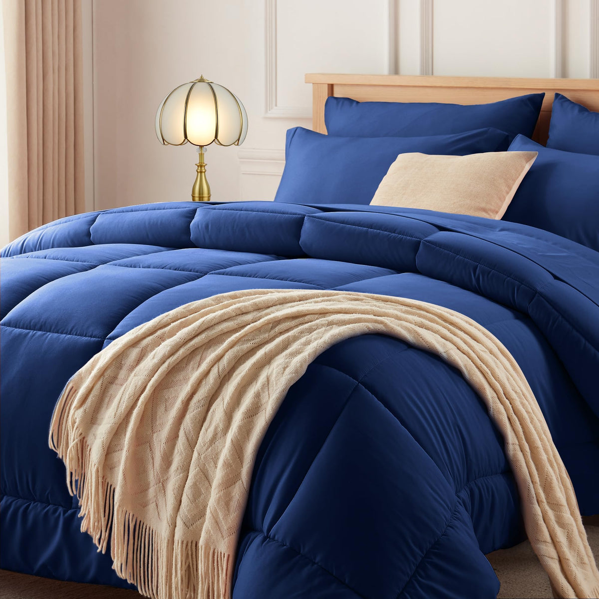 Newspin Queen Comforter Set 8 Pieces Bed in a Bag Soft Bedding Set Beige