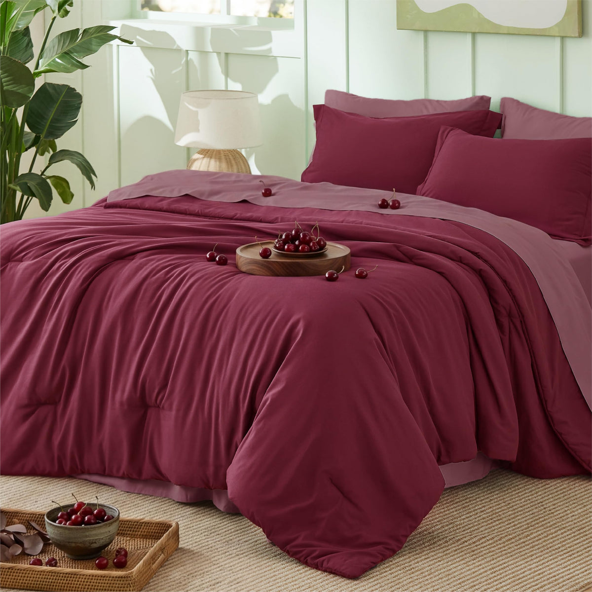 Bedsure Queen Bed in a Bag, Sage Green Comforter Set Contrasting 7 Pieces
