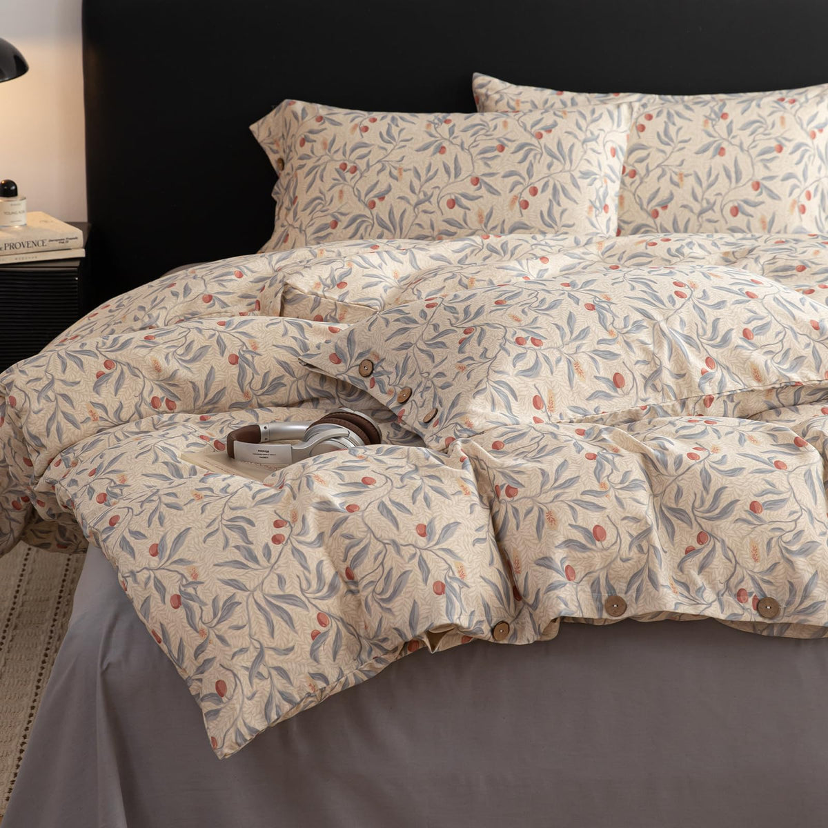 mixinni Duvet Cover Set King Size Bird Flower Pattern Soft Long Staple Cotton Floral Bedding Comforter Cover Set with Zipper Ties for Women and Men, Ultra Soft, Breathable, Easy Care-King Size