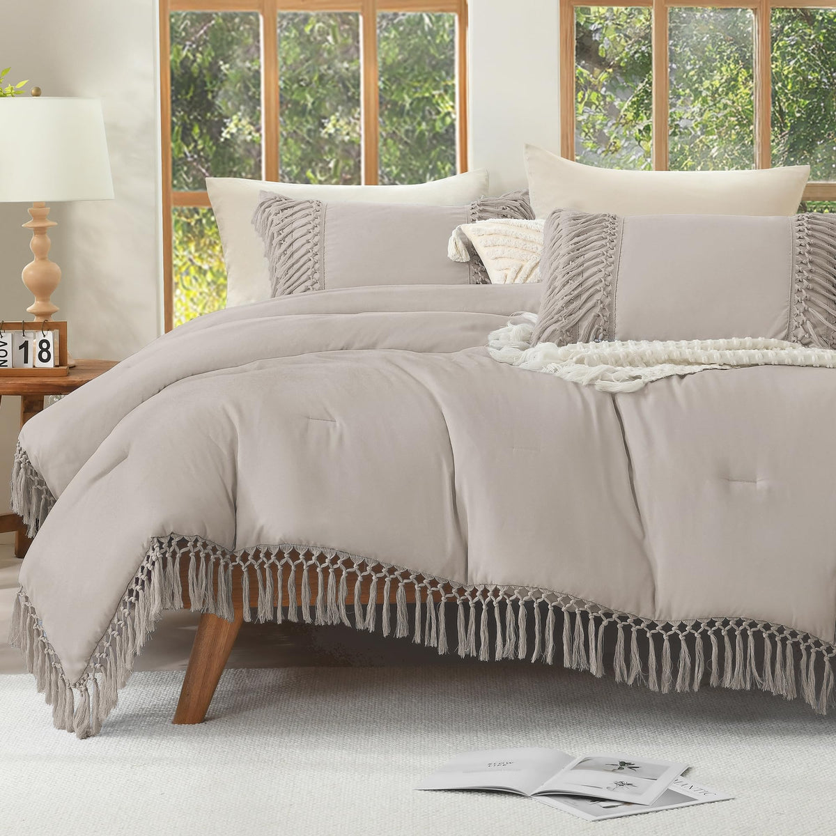 Andency Terracotta Comforter Set Queen, 3 Pieces Boho Tassel Bedding