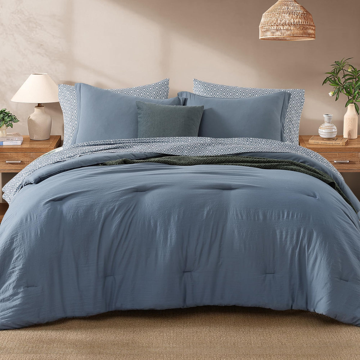 Monbix Queen Comforter Set - 7 Pieces Soft Bed in a Bag Queen Bedding Sets