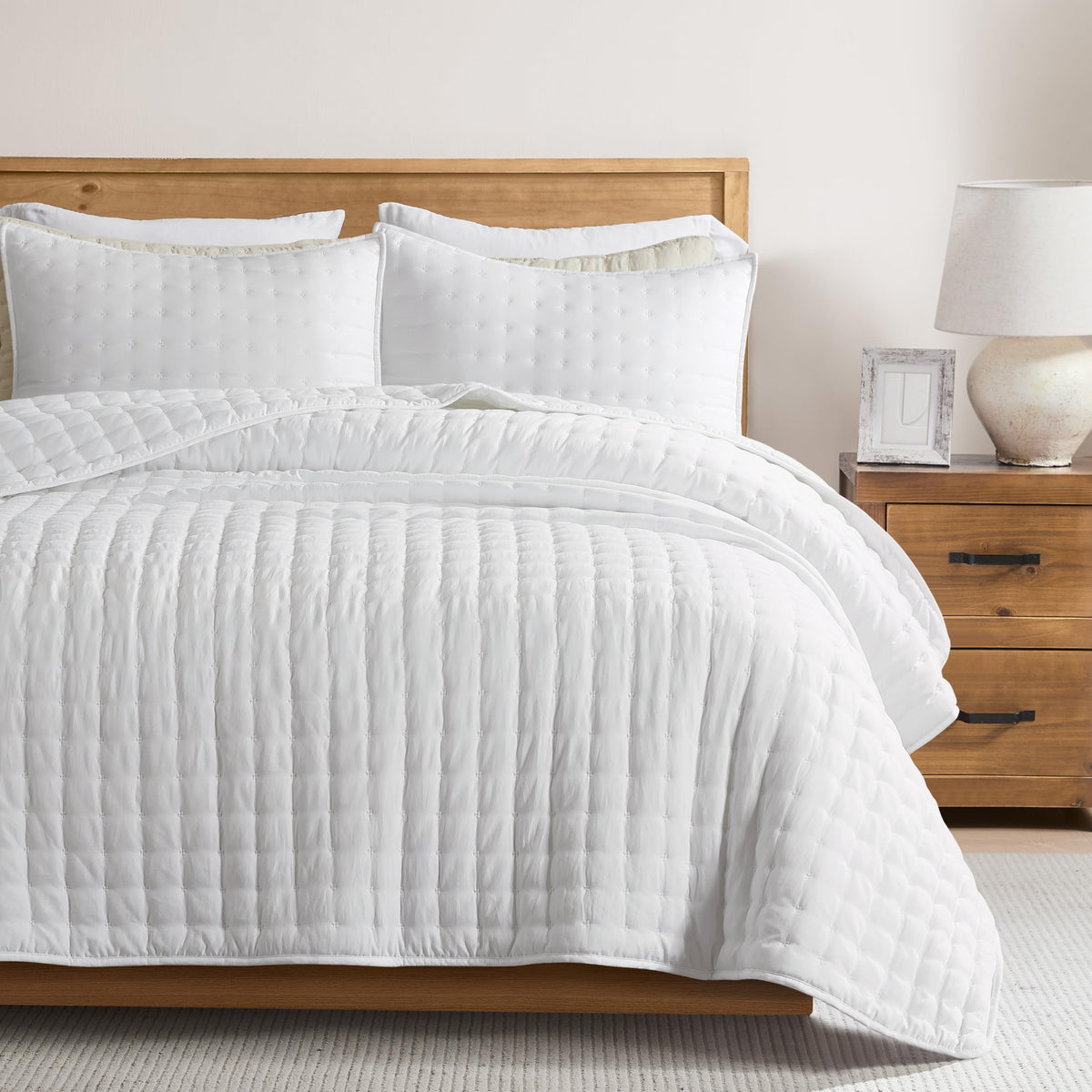 WDCOZY Cloud Soft Quilt Set, King Size, Beige, 3 Pieces 104x90 inches