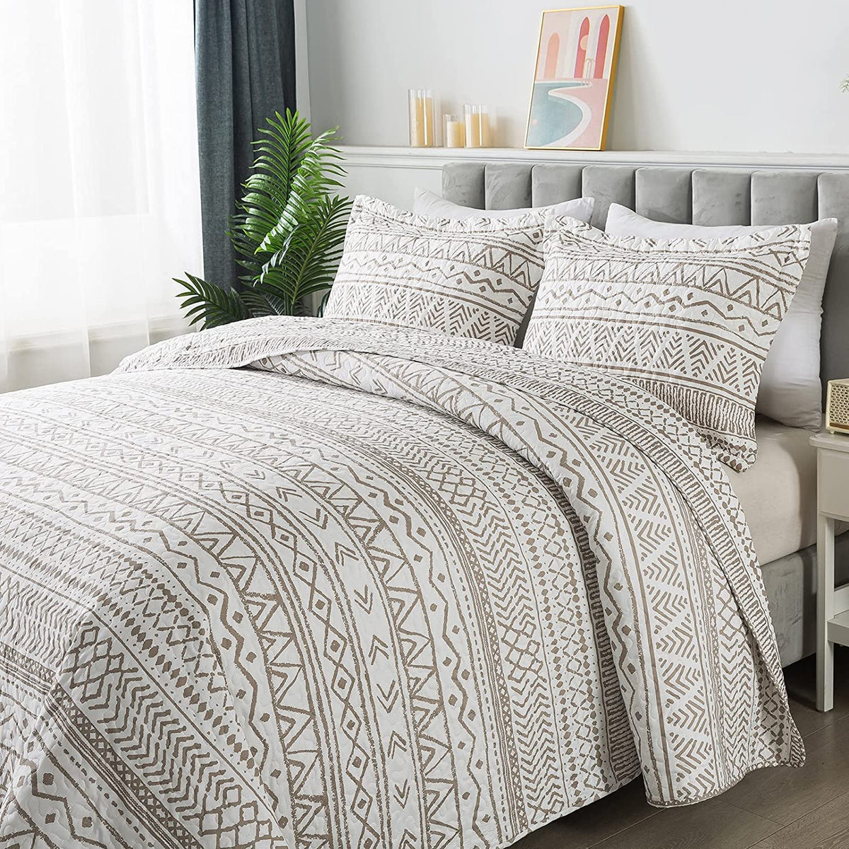 Travan 3-Piece Quilt Set Quilted Bedspread Lightweight Coverlet Set Garden Style Floral Printed Oversized Quilted Bedding Set with Shams for All Season, Exquisite, Queen Size