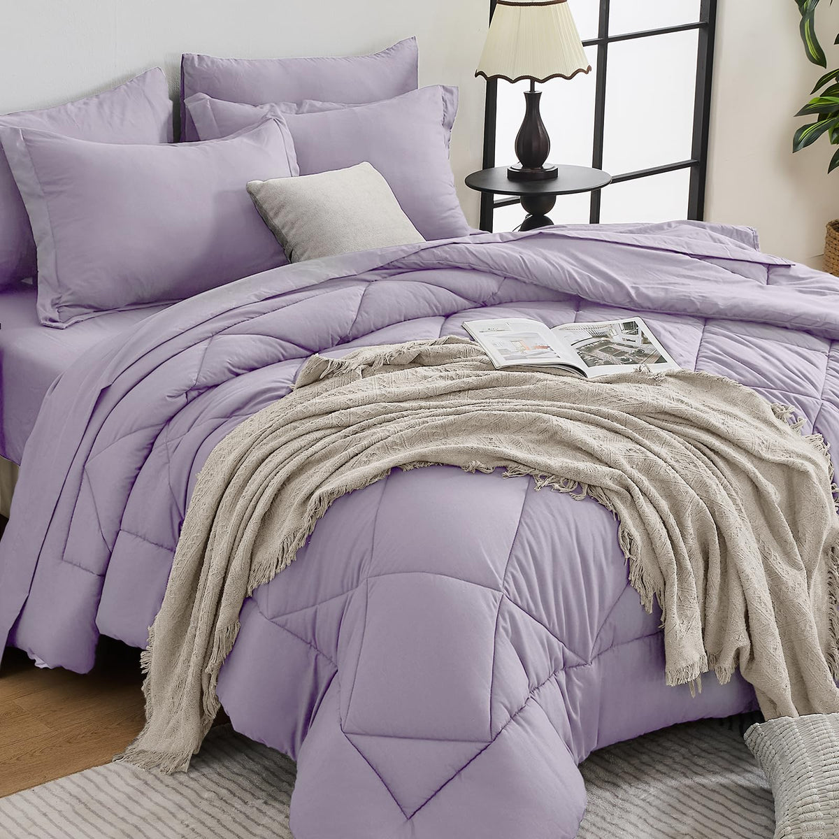 HEVUMYI 7-Piece King Comforter Set, Dark Grey Bed in a Bag