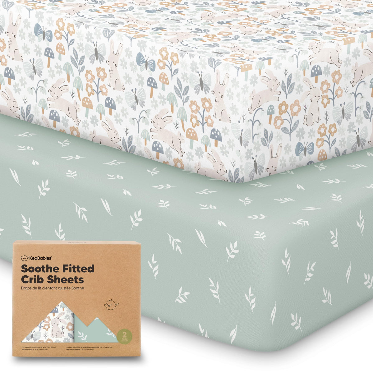 KeaBabies 2pk Organic Cotton Crib Sheets for Boys Girls 52x28, Soft White