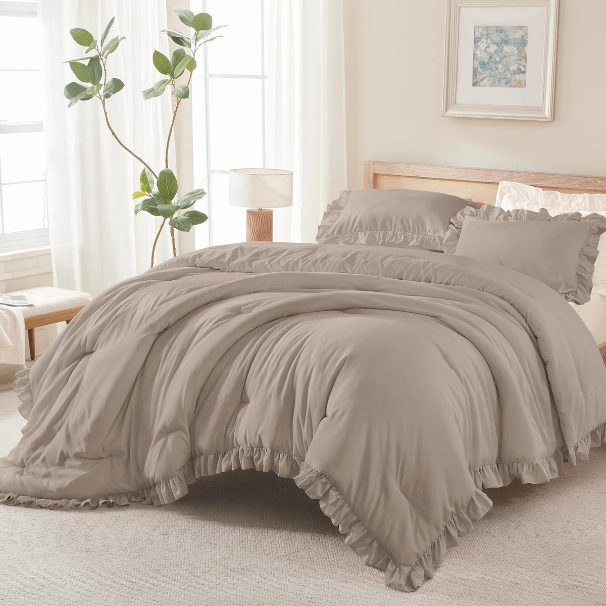 Andency Pink Ruffle Comforter Twin Size, 2 Pieces Soft Bed Set