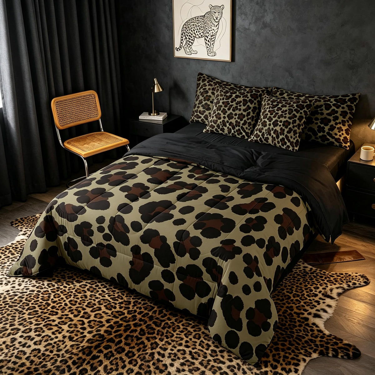 Erosebridal Leopard Print 7 Piece Bedding Set Full Cheetah Decor Comforter Set with Sheets Geometric Modern Bed in A Bag African Safari Animal Bed Sets with 2 Pillowcases, 2 Pillow Covers Lightweight