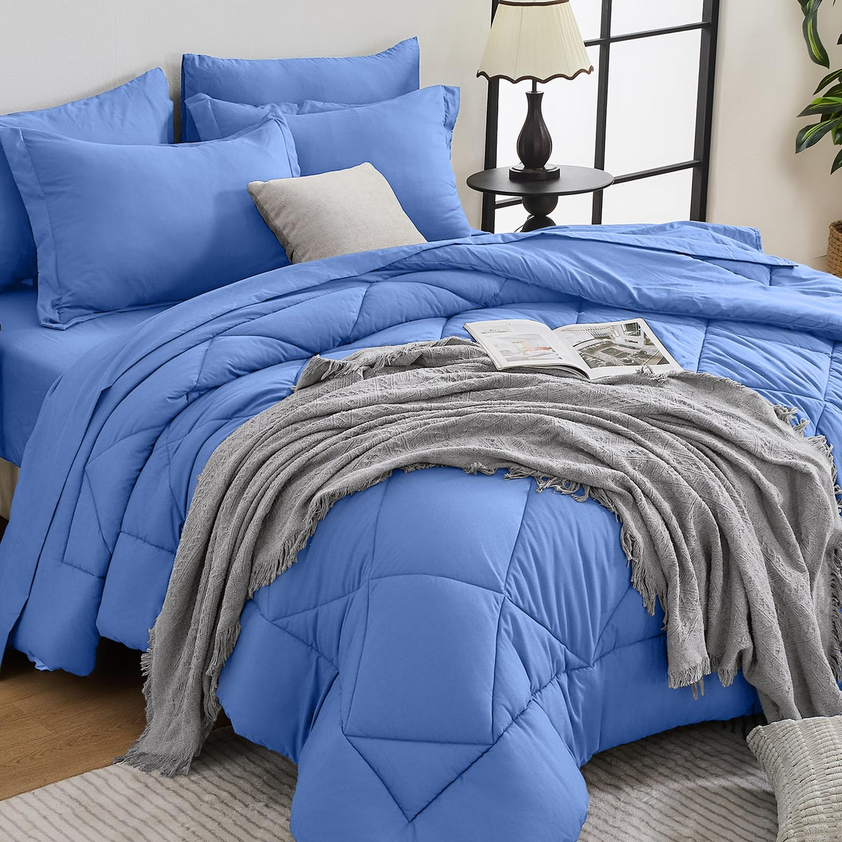 HEVUMYI 7-Piece King Comforter Set, Dark Grey Bed in a Bag