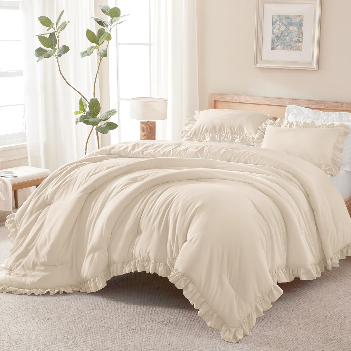 Andency Pink Ruffle Comforter Twin Size, 2 Pieces Soft Bed Set