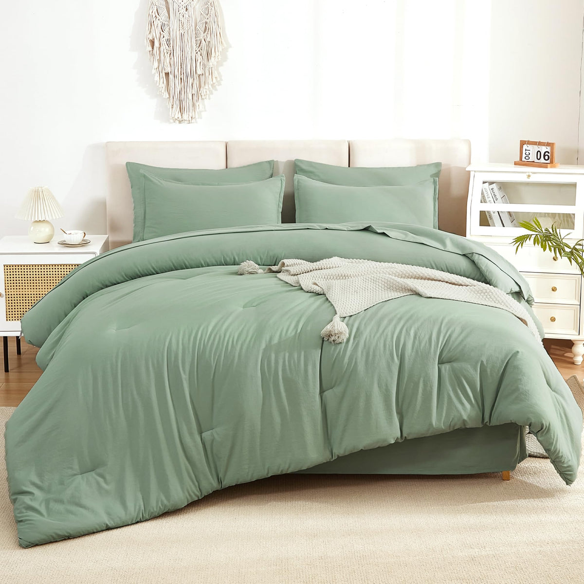 Litanika King Comforter Set with Sheets Beige - 7 Pieces Solid Bed in a Bag