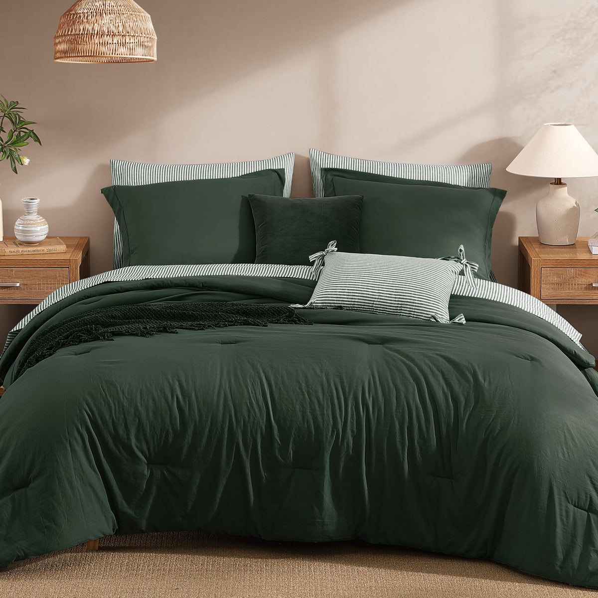 Monbix Queen Comforter Set - 7 Pieces Soft Bed in a Bag Queen Bedding Sets