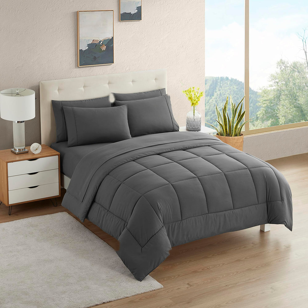 Sweet Home Collection 5 Piece Comforter Set Bag Solid Color All Season Soft Down Alternative Blanket & Luxurious Microfiber Bed Sheets, Navy, Twin