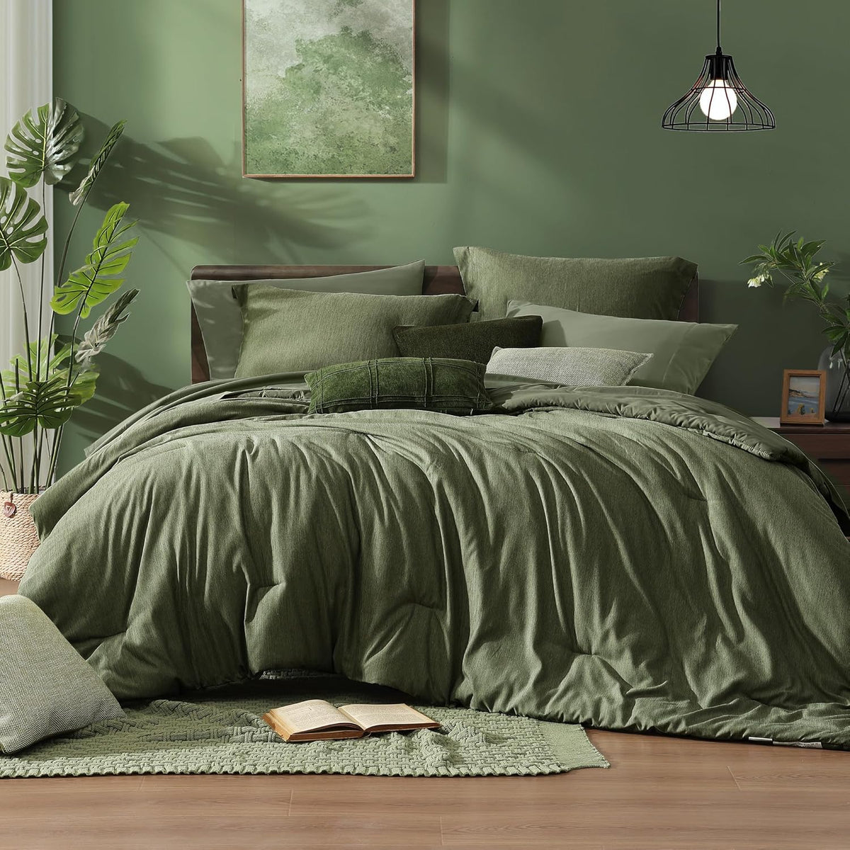 Monbix Queen Comforter Set 7 Pieces Terracotta Cationic Dyeing Bed in a Bag